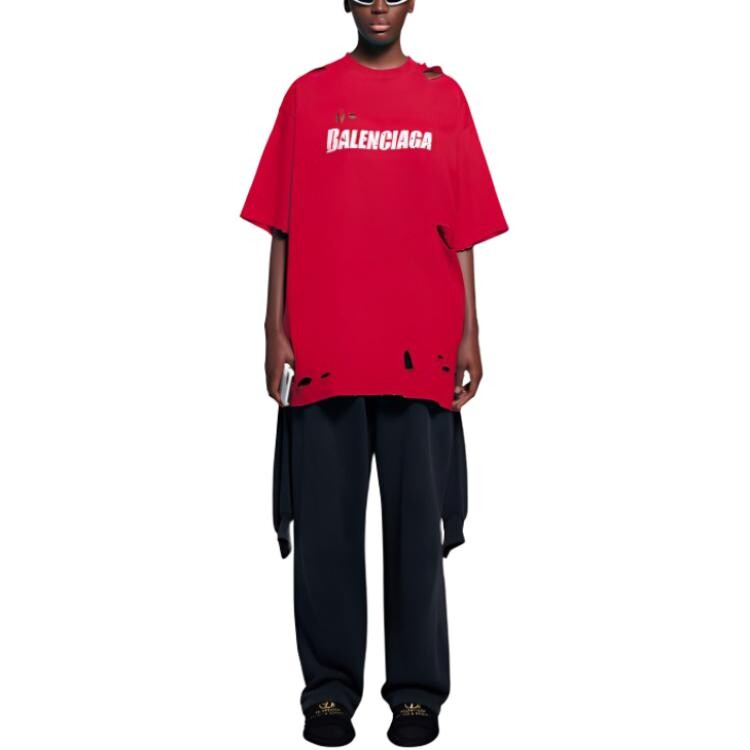 Футболка Caps Destroyed Flatground Balenciaga, красный — фото 3