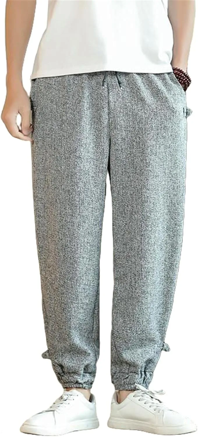 

Мужские весенне-осенние брюки в китайском стиле из хлопка и льна свободного кроя YEBAITOU