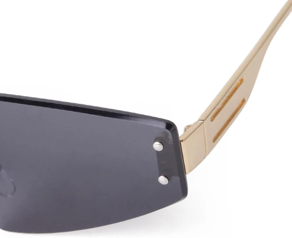 

LVTFCO Модные безрамочные солнцезащитные очки «кошачий глаз» для женщин и мужчин, стильные безрамочные солнцезащитные очки треугольной формы с заклепками, C5