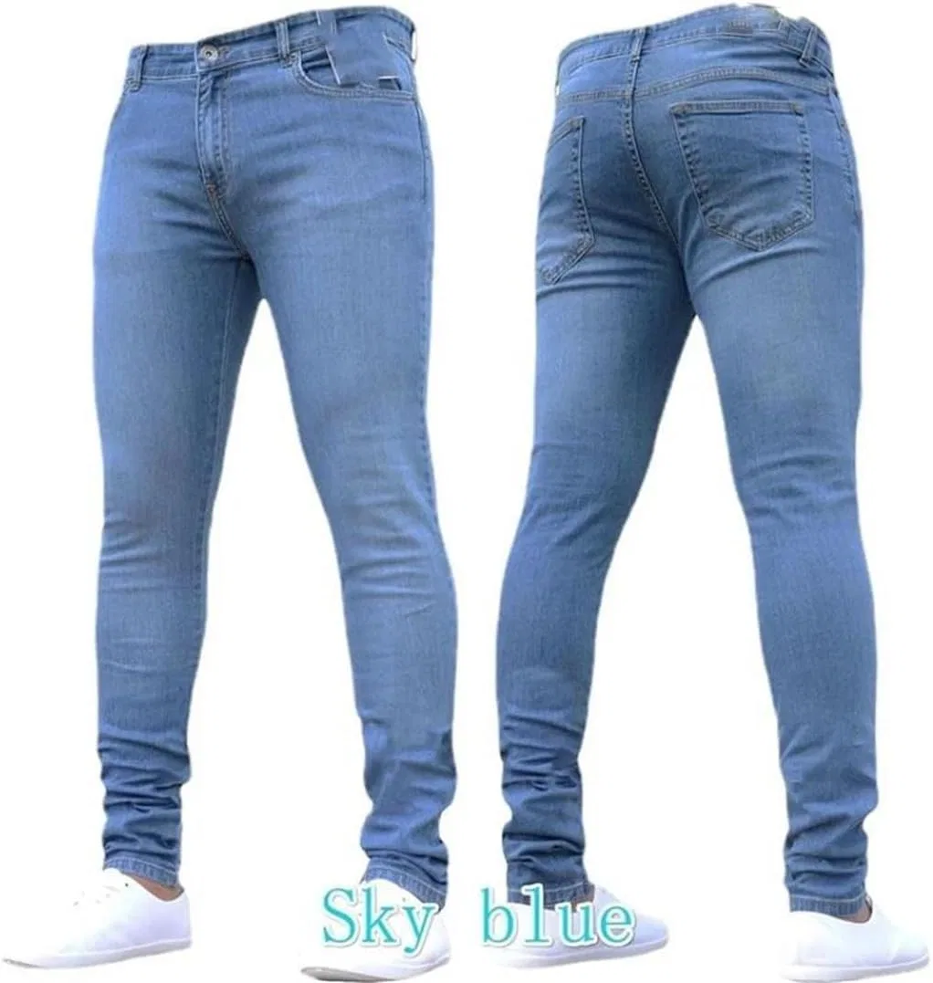 Мужские облегающие брюки Stretch Slim Fit классические повседневные джинсы Skinny с молнией Generic, Picture Color1 — фото 4