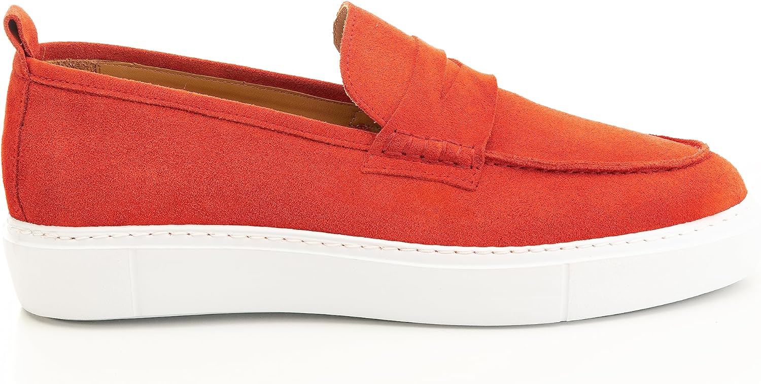 

Мужские лоферы EK Collection - премиальная замшевая кожа, красный цвет Melegrana, слегка приподнятая белая подошва - 33201 Ek Enes Kara