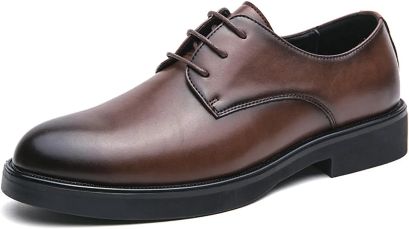 

Классические мужские оксфорды на шнуровке, современные классические туфли без шнурков, с круглым носком, низкие, с платформой, защитные, для вечеринок, бизнеса и свадеб XOEKD, коричневый