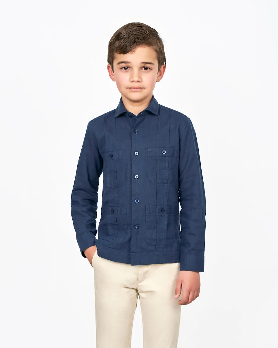 

Детская льняная гавайская рубашка с длинным рукавом Spagnolo, темно-синий