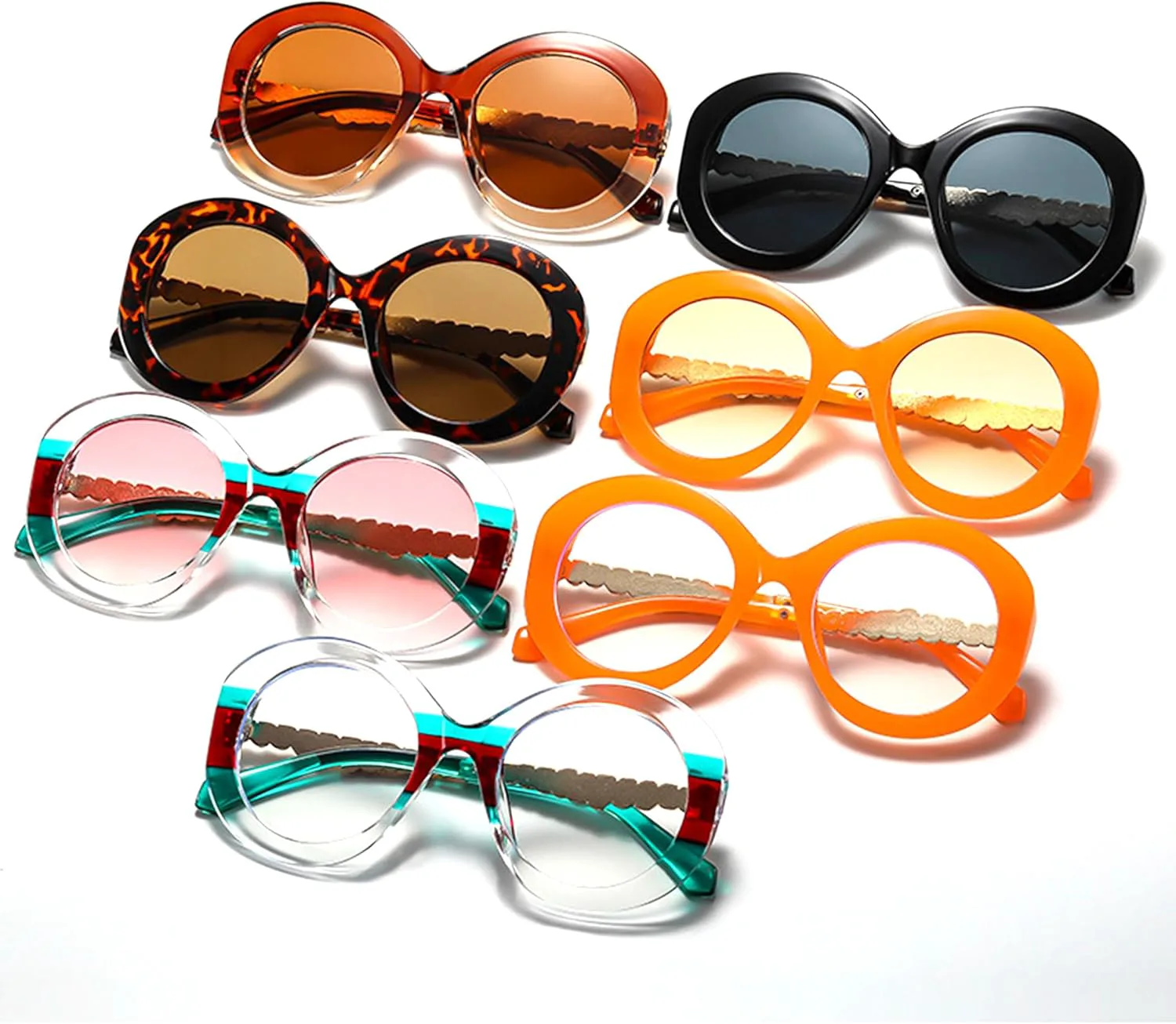 

bullabulling Модные большие круглые солнцезащитные очки для женщин в винтажном стиле 70-х годов, толстая оправа, защита от УФ-излучения UV 400, Orange/Clear