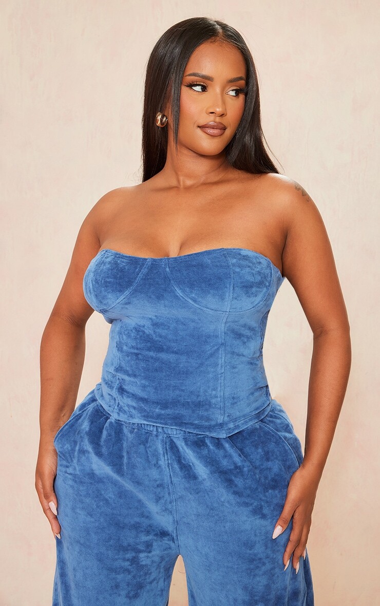 

PrettyLittleThing Форма Синяя велюровая деталь с чашкой, удлиненное бандо