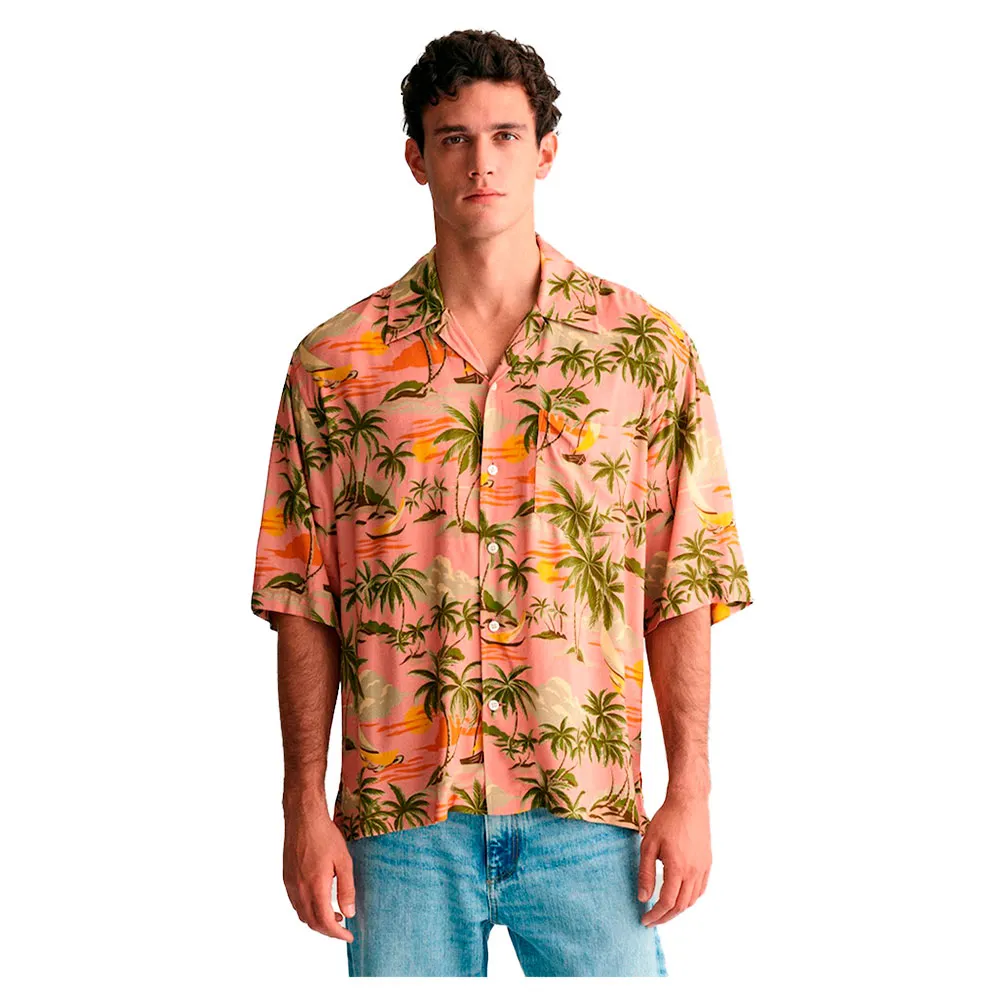 

Рубашка с коротким рукавом Gant Rel Viscose Hawaii Print, розовый
