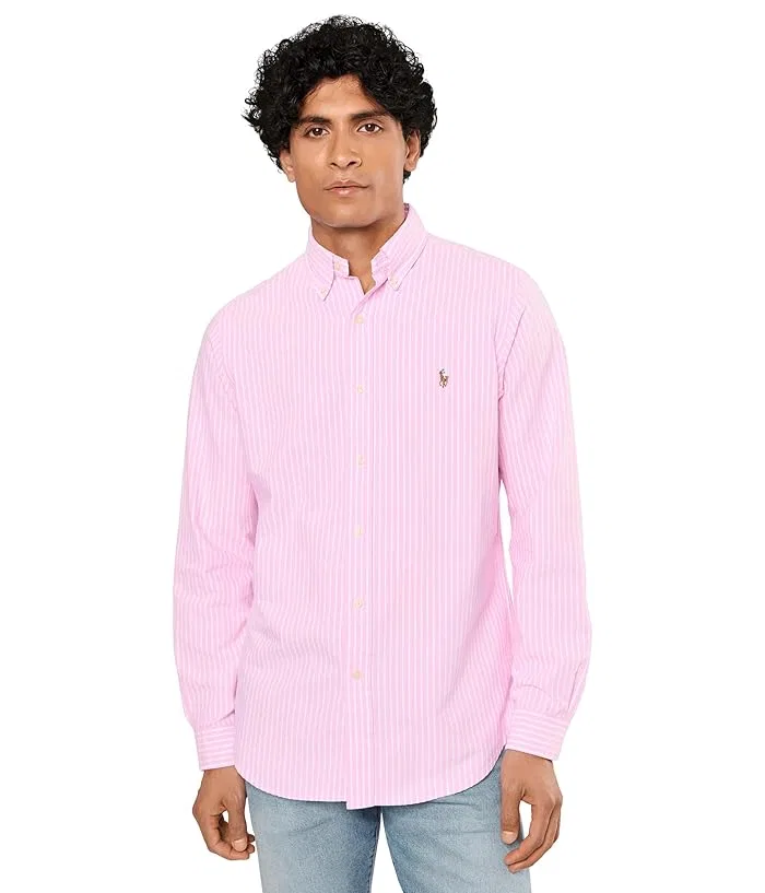 Футболка из сшитой ткани Classic Striped Seersucker Shirt Polo Ralph Lauren, Harbor Island Blue/Polo Black/Andover Heather