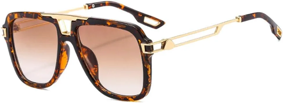 

Солнцезащитные очки в стиле ретро с двойной перемычкой для женщин, градиентные линзы, защита от УФ-излучения UV400 для мужчин MTZJH, Leopard Tea Gradient