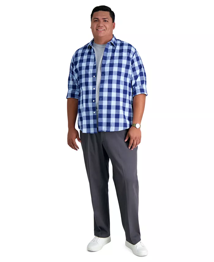

Мужские брюки Big & Tall Premium No Iron Khaki Classic Fit с плоской передней частью и скрытым расширяющимся поясом Haggar, серый