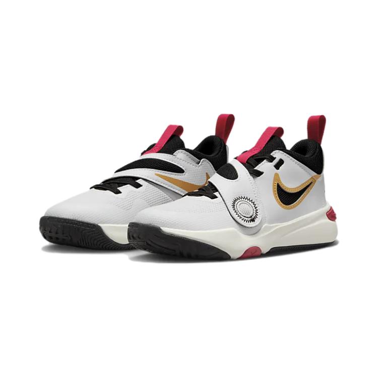 Team Hustle D 11 Детские баскетбольные кроссовки для дошкольников Nike, White/Metal Gold/University Red/Black — фото 2