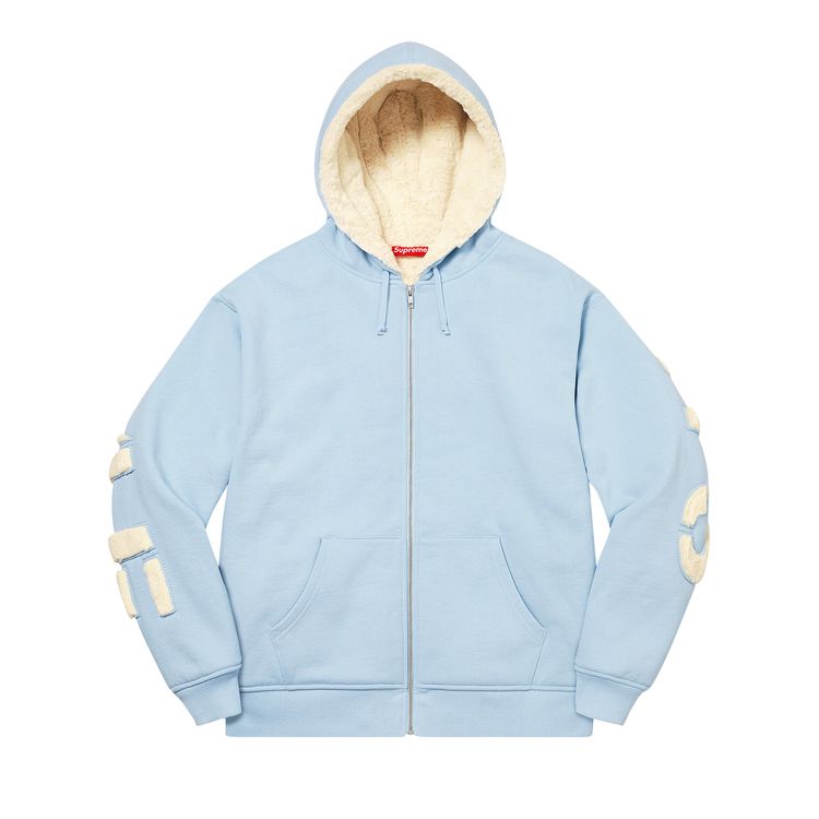 

Толстовка Supreme Faux Fur Lined Zip Up Hooded Sweatshirt 'Light Blue', синий