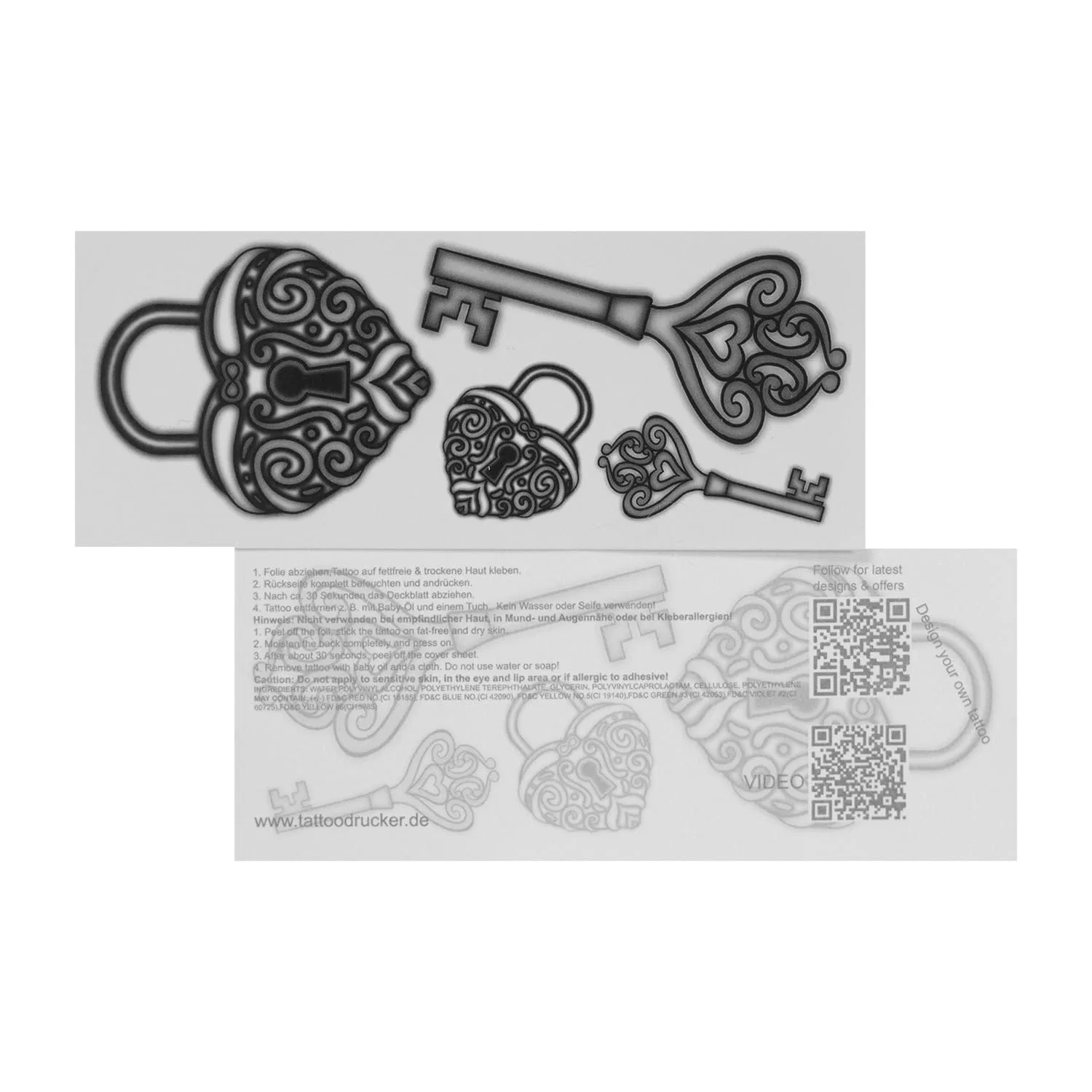 Набор временных татуировок «Love Lock» (5 шт.) Tattoodrucker, 5 X Love Lock Tattoos — фото 2