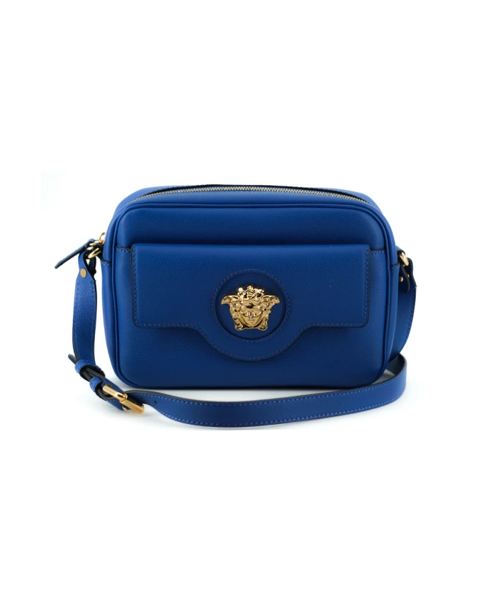 

Сумка для фотокамеры из телячьей кожи с ремнем через плечо Versace, синий