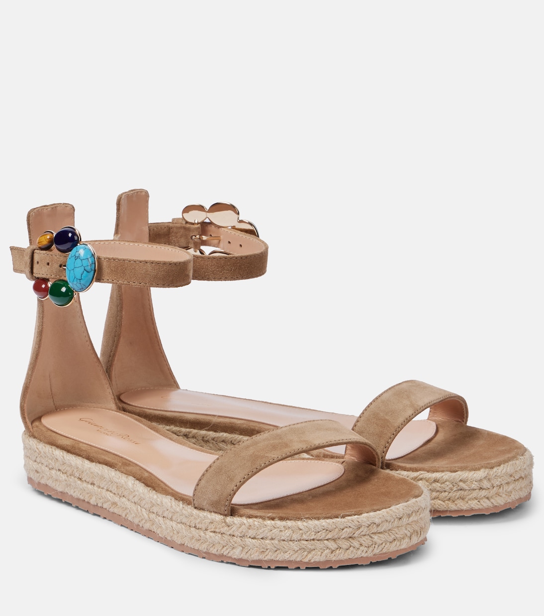Расшитые замшевые эспадрильи Gianvito Rossi, кэмел