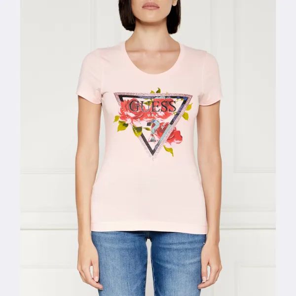 

Футболка стандартного кроя с розами Guess, розовый
