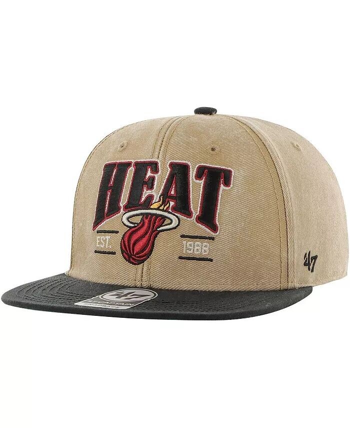 

Мужская кепка цвета хаки, черная с эффектом потертости Miami Heat Chilmark Captain Snapback '47 Brand, коричневый