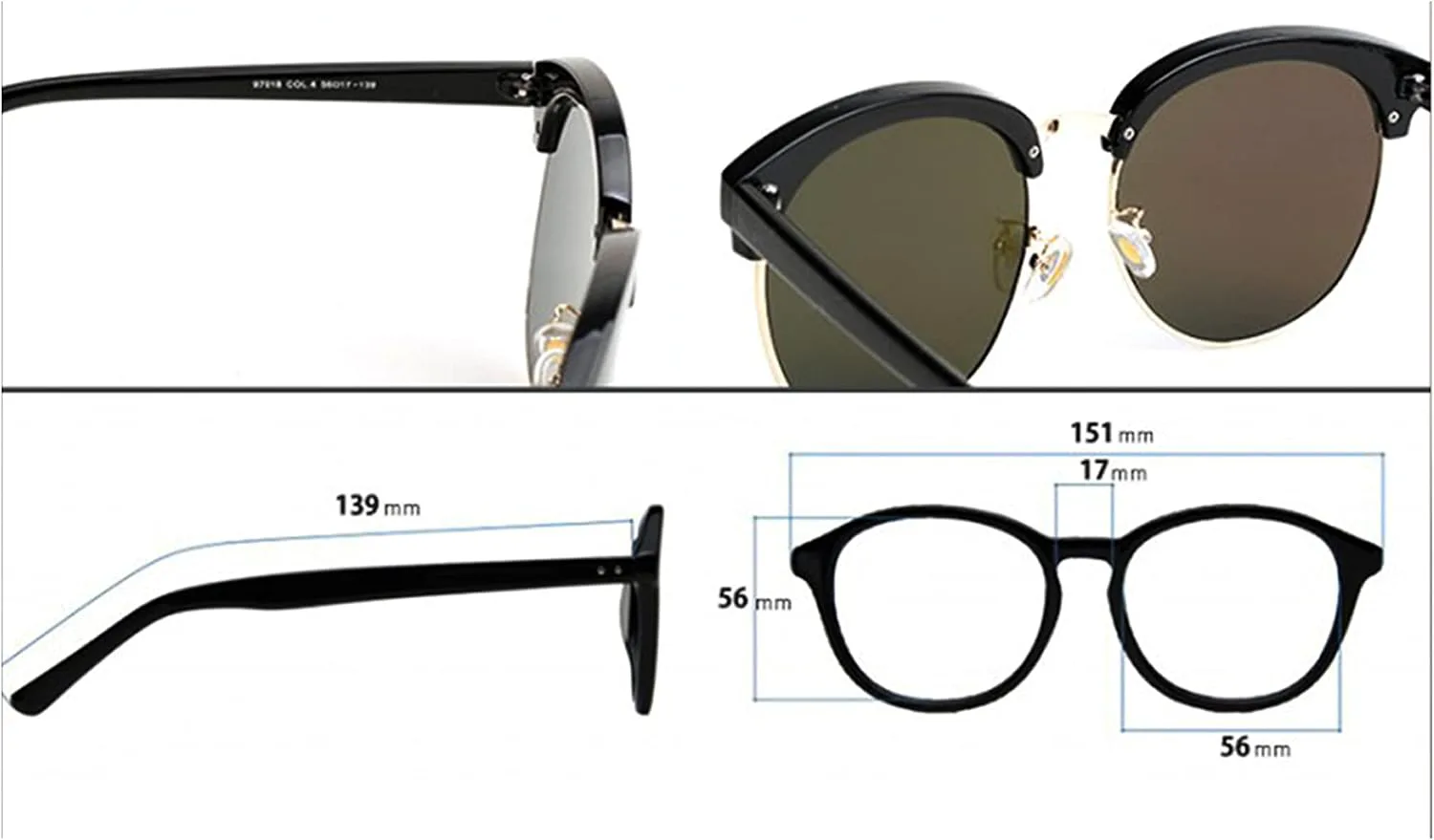 

97-18 RAKOSTA Большие XXL Металлические классические ретро-солнцезащитные очки с зеркальными линзами от УФ-излучения для женщин и мужчин (БЕЛЫЕ, 56) O2 eyewear, White