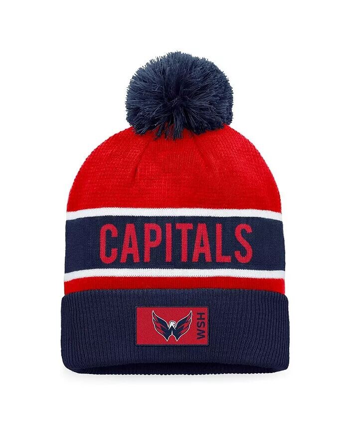 

Мужская темно-синяя, красная шапка Washington Capitals Authentic Pro Rink с манжетами и помпоном Fanatics