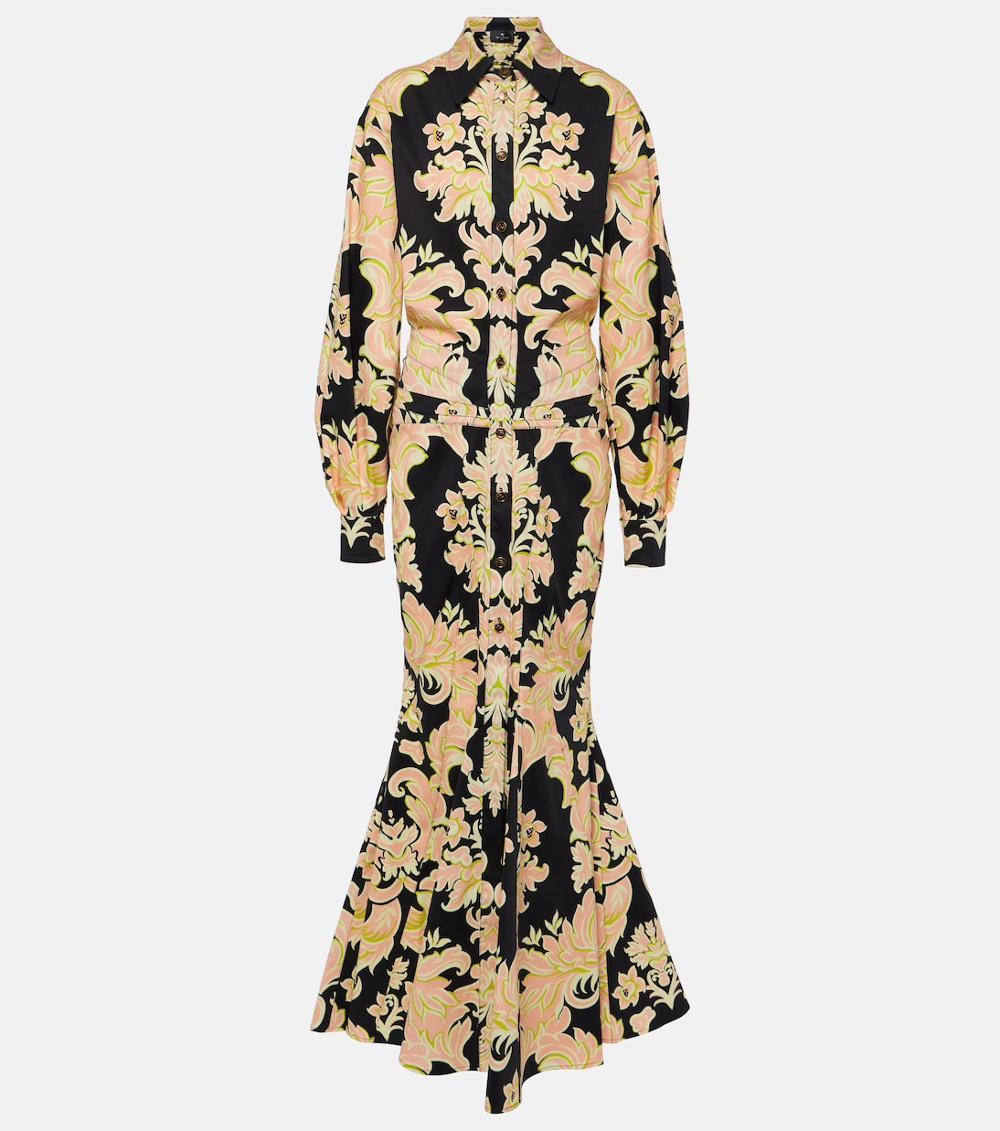 

Платье-рубашка макси из хлопковой смеси с принтом Etro, Print On Black Base