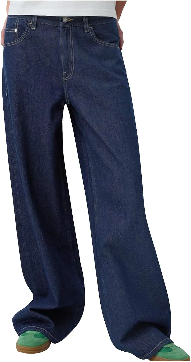 

Женские мешковатые джинсы на резинке с высокой талией и прямым кроем