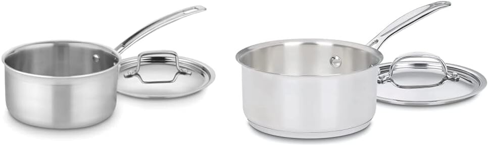 

Cuisinart MCP19-18N Multiclad Pro, трехслойная сковорода емкостью 2 литра, кастрюля с крышкой и коллекция классической посуды из нержавеющей стали Chef's 719-16 емкостью 1,5 литра, кастрюля с крышкой