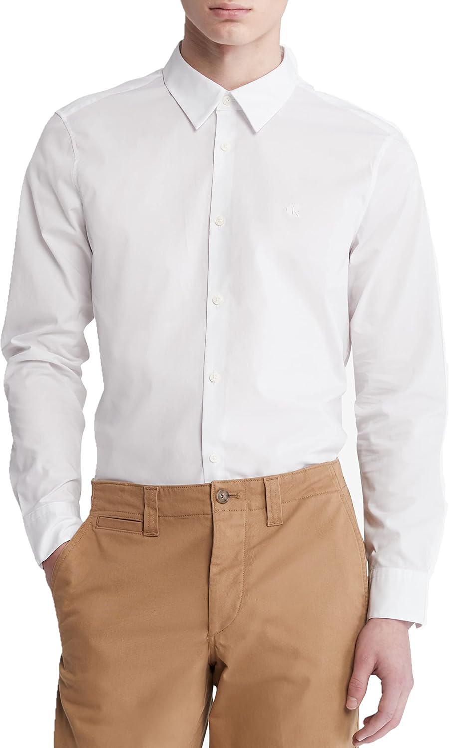 

Мужская рубашка Calvin Klein из эластичного хлопка с монограммой и логотипом на пуговицах, Brilliant White