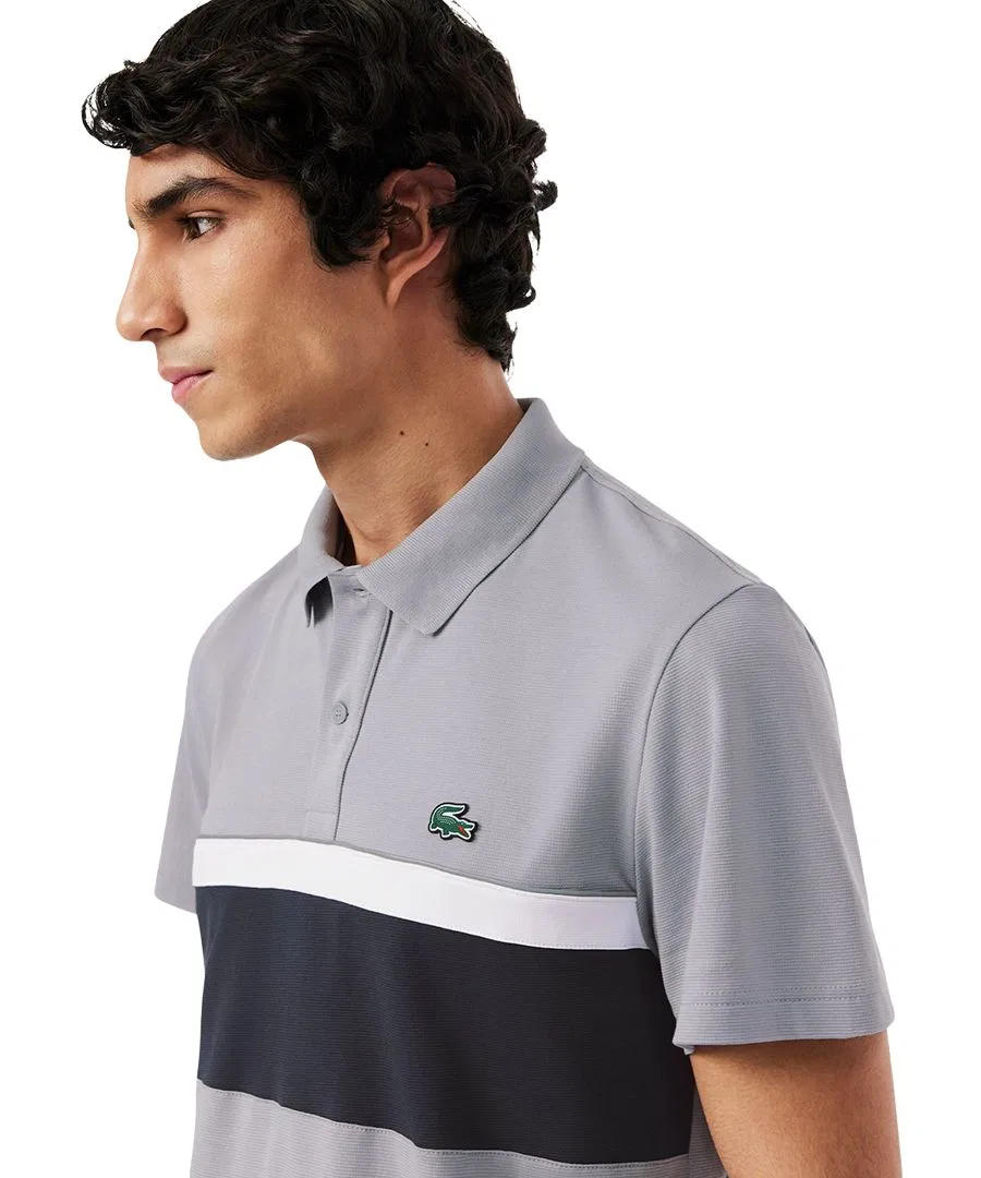 Мужская рубашка-поло стандартного кроя с цветовыми блоками Lacoste, серый — фото 3