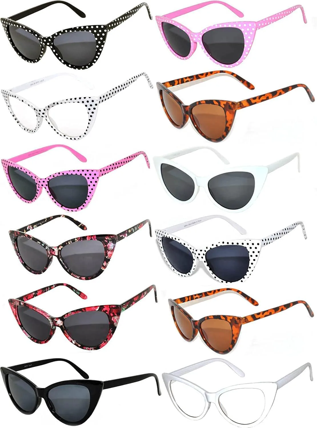 

OWL Набор из 12 солнцезащитных очков «кошачий глаз» для женщин – защита от ультрафиолета UV400, ретро-винтажные очки, разные цвета и узоры, 12 Pair Mix #2