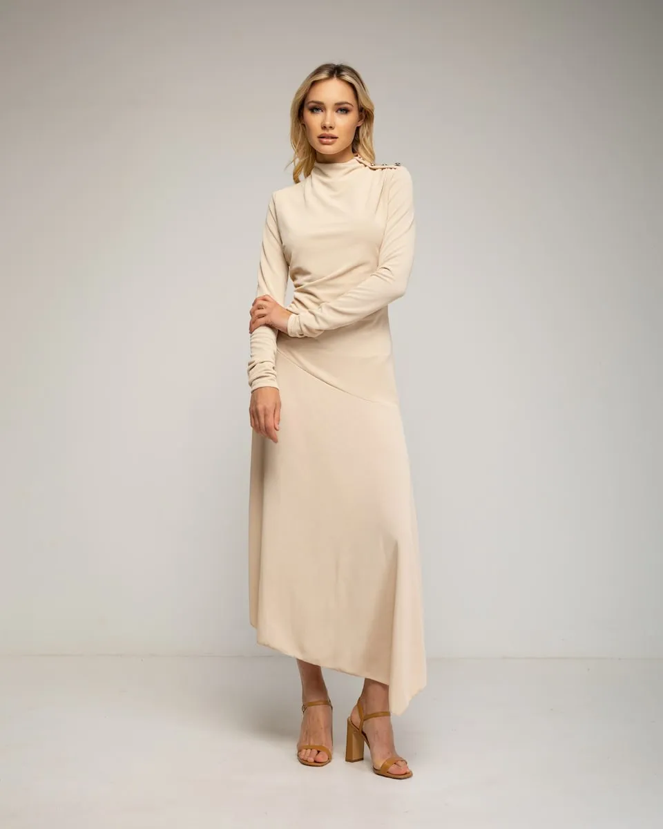 

Длинное платье с длинными рукавами и боковой сборкой Tantra, бежевый