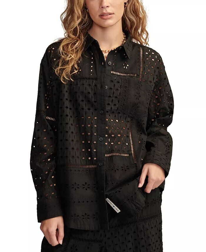 

Женская хлопковая рубашка Schiffli с вышивкой Prep Lucky Brand, черный