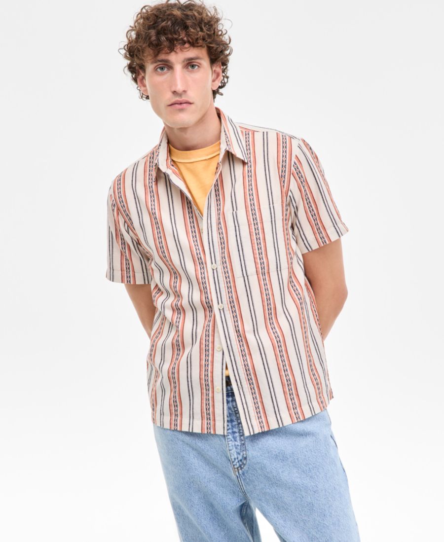 

Мужская рубашка Arnav Regular-Fit Geo-Strip на пуговицах Sun + Stone, Vintage White