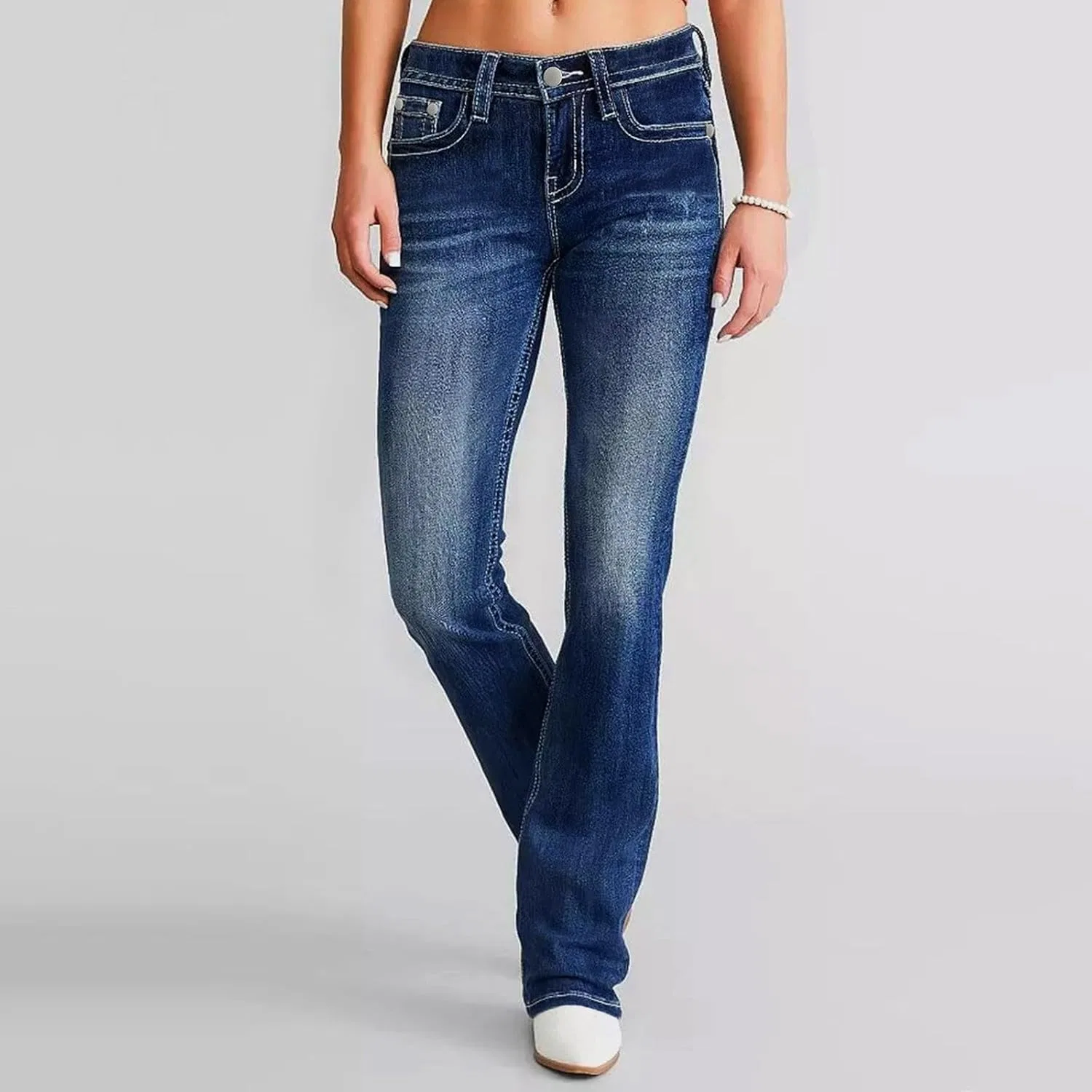 Джинсы Regular Fit High Waisted, Stretchy, Blue — фото 3