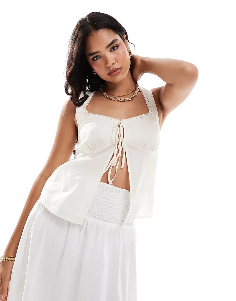 

Топ из хлопка с завязками спереди белого цвета ASOS DESIGN