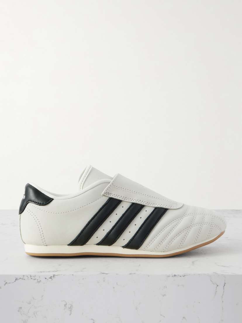 Полосатые кожаные кроссовки для тхэквондо Adidas Originals, белый