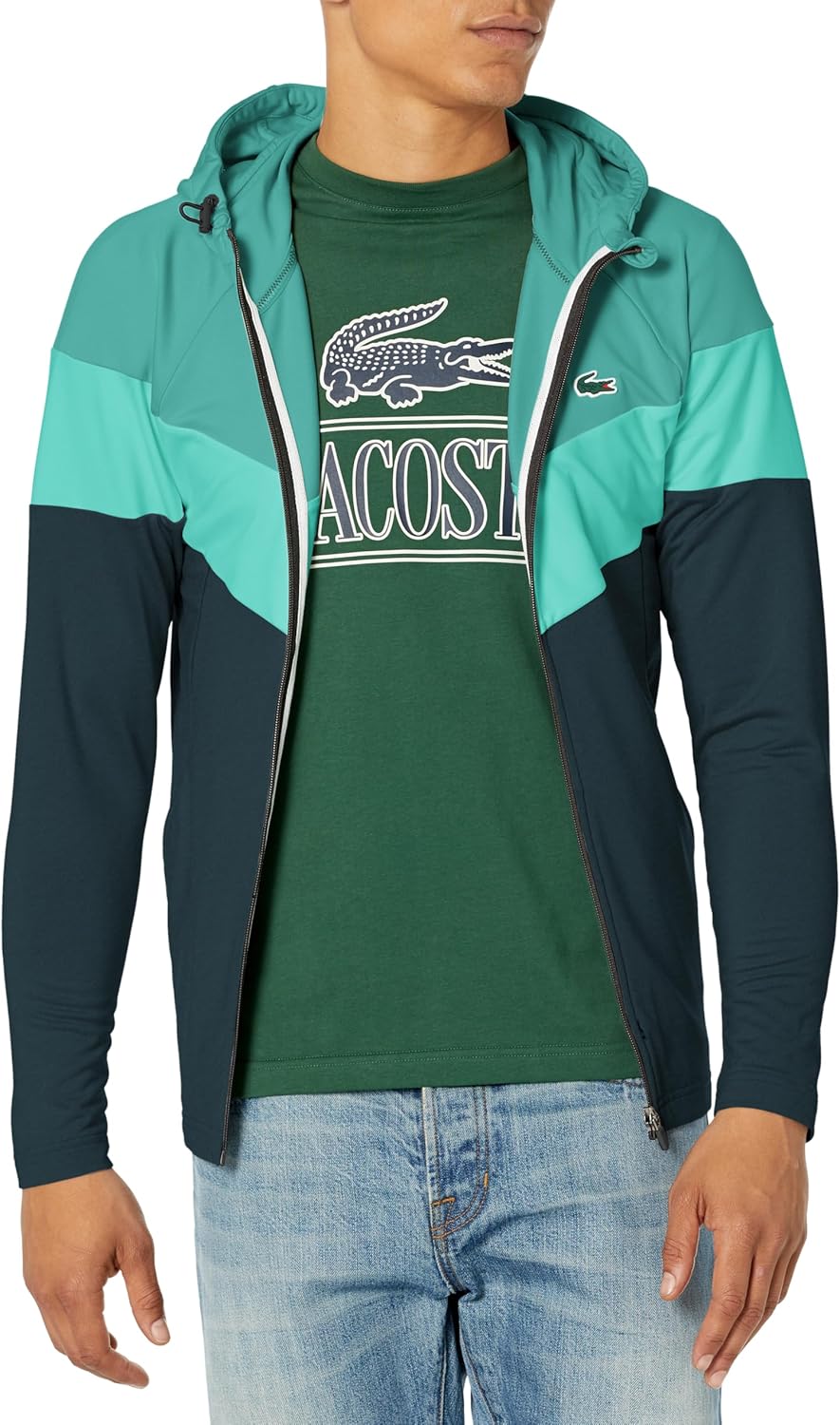 

Lacoste мужская худи с цветными блоками на молнии, Ocelle/Anse-Marine