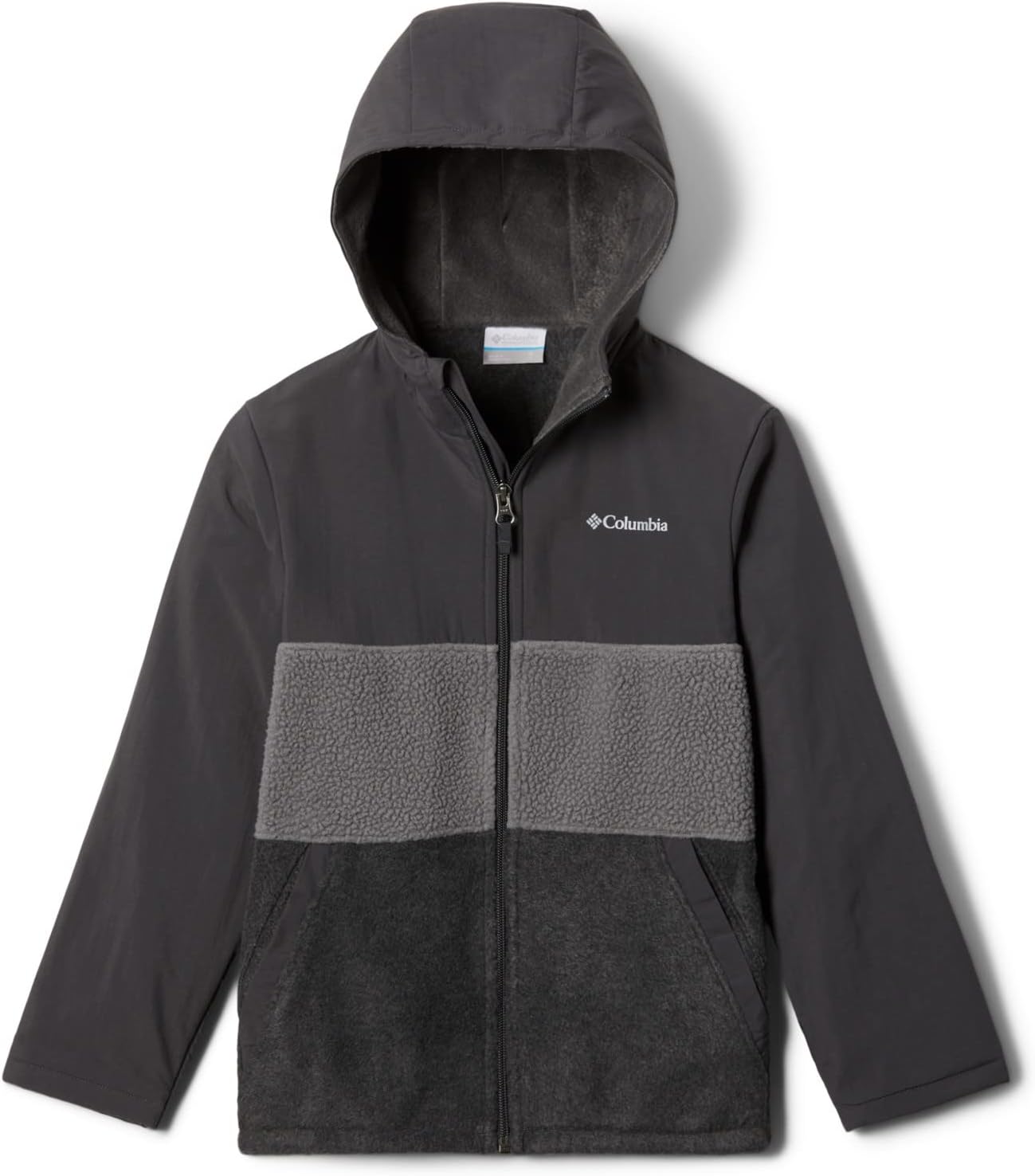 

Флисовая кофта Columbia Youth Boys Steens Mountain Novelty с капюшоном, Charcoal Heather, City Grey, Shark
