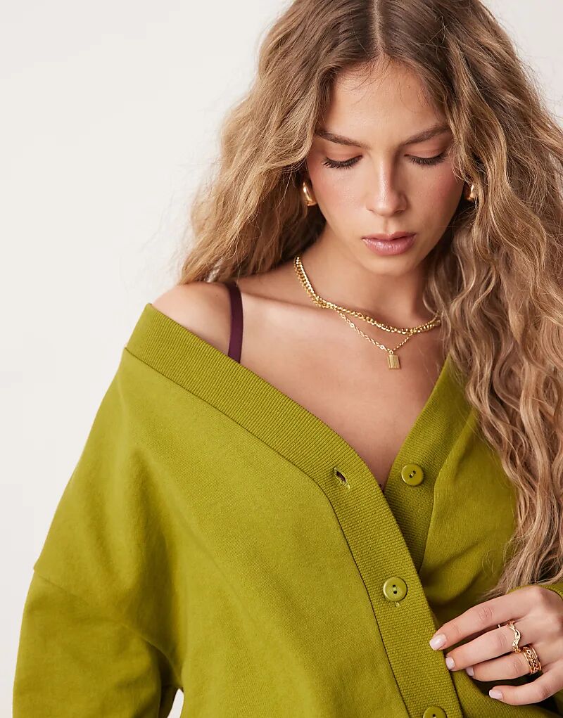 

Кардиган-свитшот coord top в оливковом цвете ASOS DESIGN