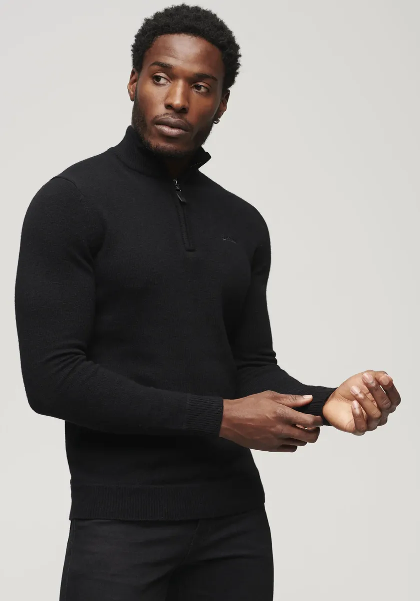 

Свитер с воротником-стойкой Superdry "ESSENTIAL EMB KNIT HENLEY", черный