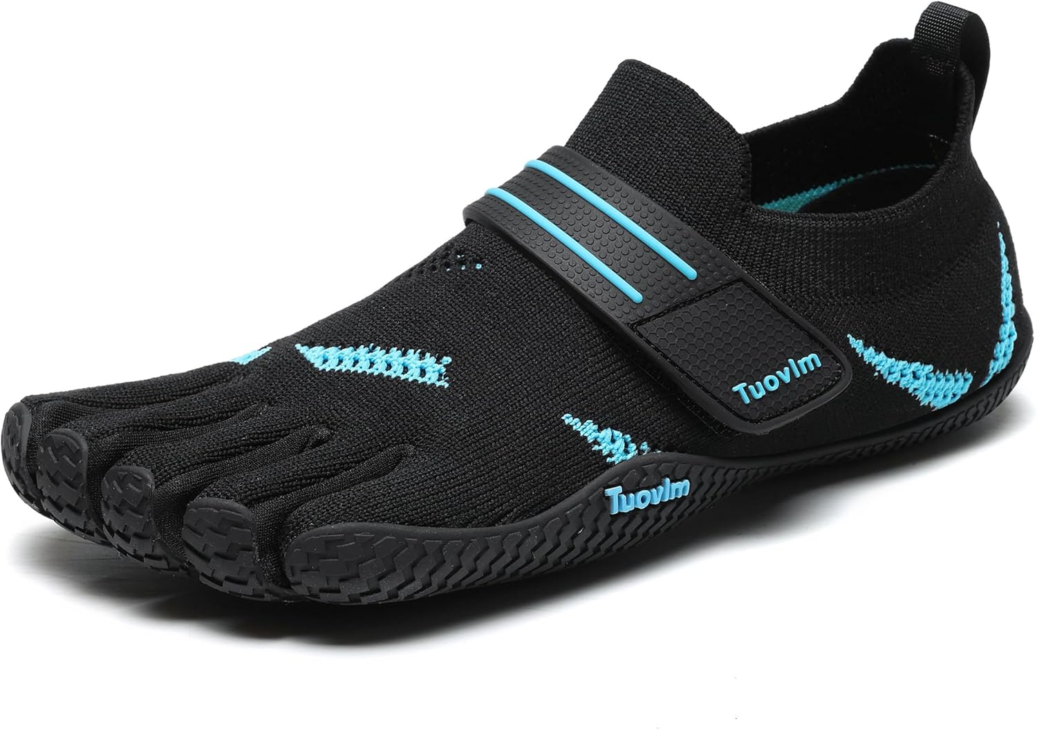 

Кроссовки Barefoot Five Finger для женщин и мужчин, водонепроницаемая обувь Flyknit для бега по пересеченной местности, походов, скалолазания, йоги, фитнес-тренировок - обувь для спортзала и пляжа с резиновой подошвой Facetu'S, черный/синий