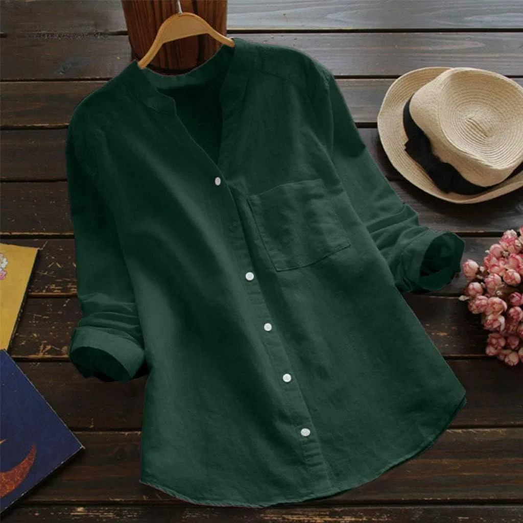 Блуза, повседневная, V-образный вырез, длинный рукав, зеленая — фото 3