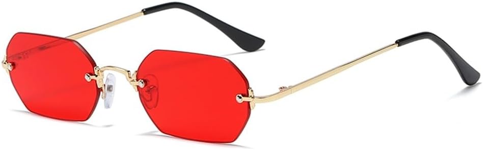 

Прямоугольные солнцезащитные очки без оправы для мужчин, восьмиугольные очки в маленькой металлической оправе для женщин, без оправы, защита от ультрафиолета UV400 WNCKSQ, Gold With Red