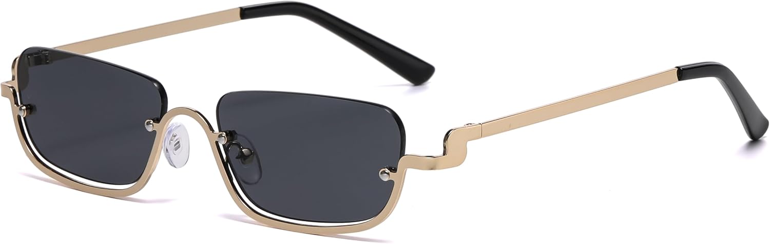 

Солнцезащитные очки в стиле ретро прямоугольной формы для женщин и мужчин. Модные полуободковые солнцезащитные очки в стиле Y2k с тонировкой. Узкие квадратные солнцезащитные очки SevenColor, A1 Gold/Grey