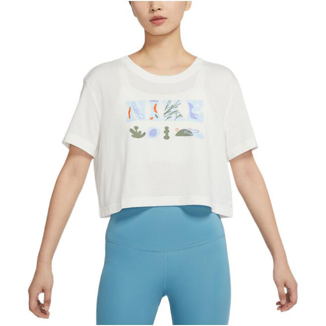 Женская футболка с круглым вырезом и принтом Dri-FIT, белая Nike — фото 3
