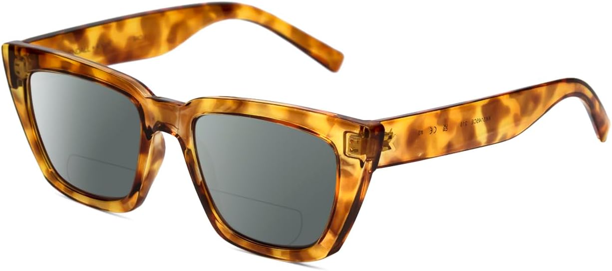 

Солнцезащитные очки для чтения Calabria K+K SADIE Square Polarized BiFocal для женщин, модные и стильные дизайнерские солнцезащитные очки, Amber Tortoise Havana Crystal/Smoke Grey Lens
