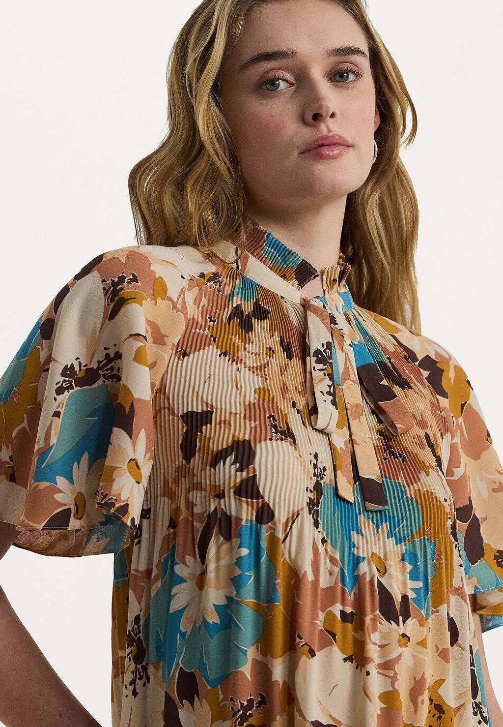 

Блуза FLORAL PLEATED GEORGETTE BLOUSE Ralph Lauren, цвет Cream/Multi