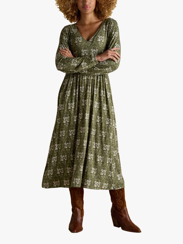 

Геометрическое цветочное миди-платье Joules, Khaki