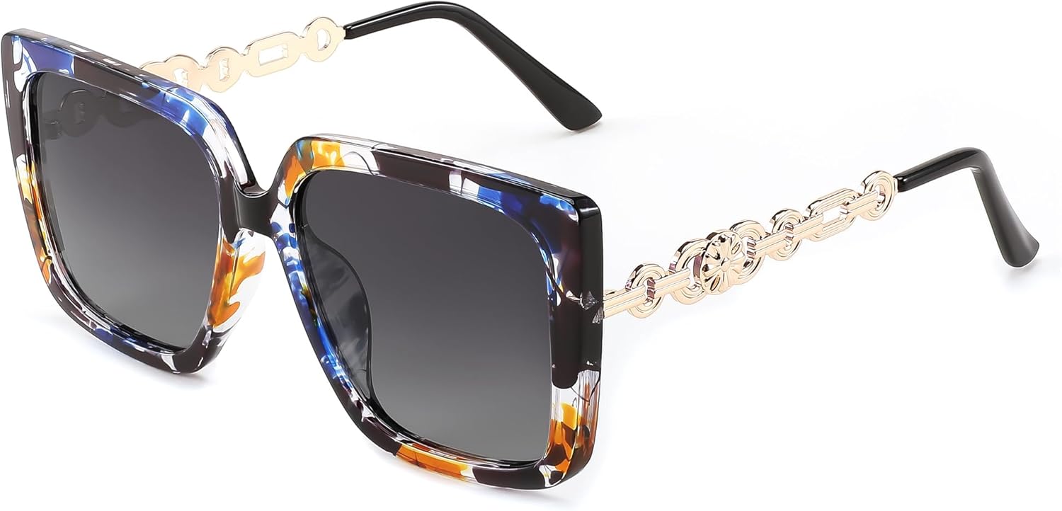 

FEISEDY Модные поляризованные солнцезащитные очки «кошачий глаз» для женщин, винтажные, увеличенного квадратного размера, защита от УФ-излучения UV400, B0003, Marble Pattern Frame Gradient Grey Lens