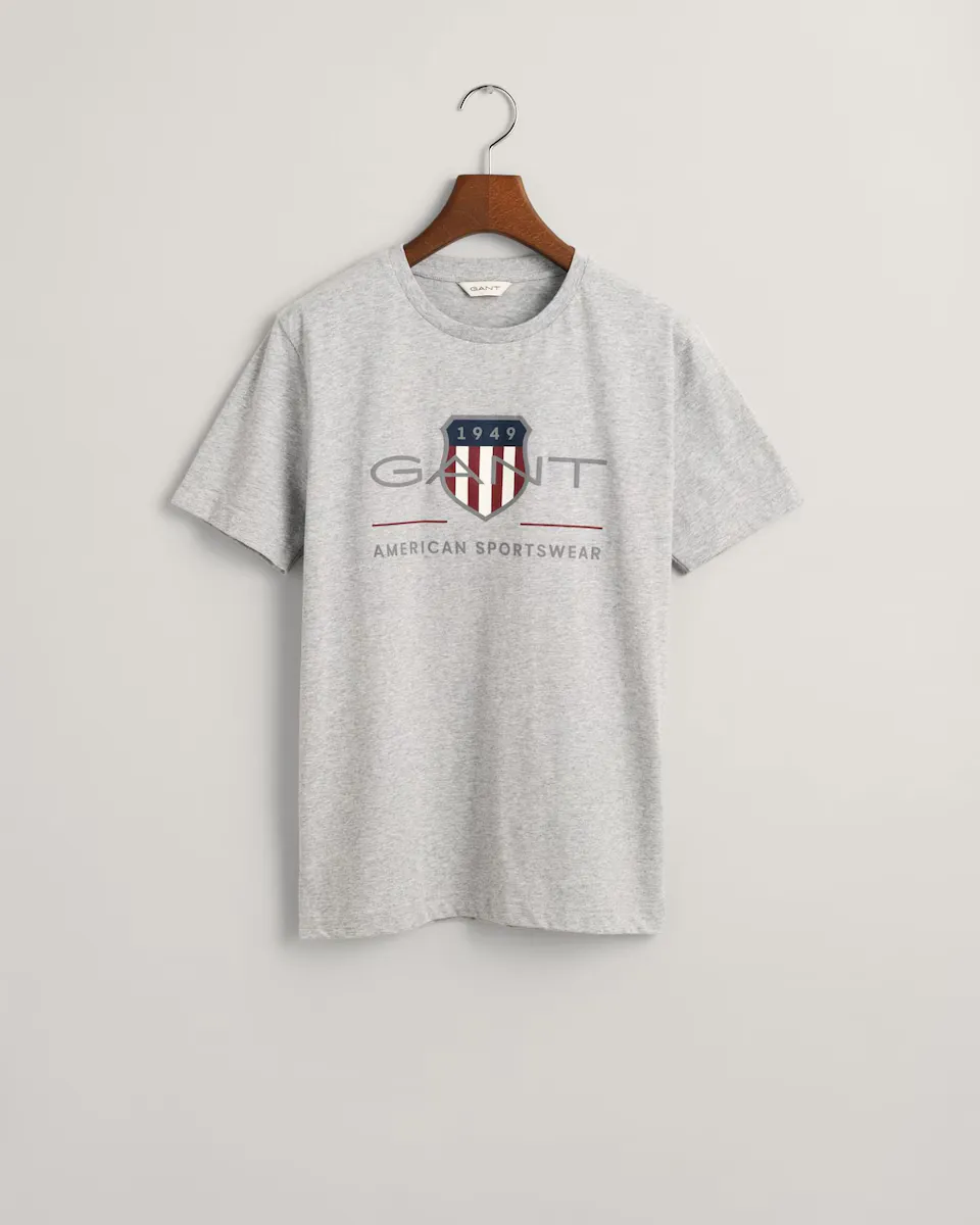 

Хлопковая футболка с рисунком спереди Gant, серый