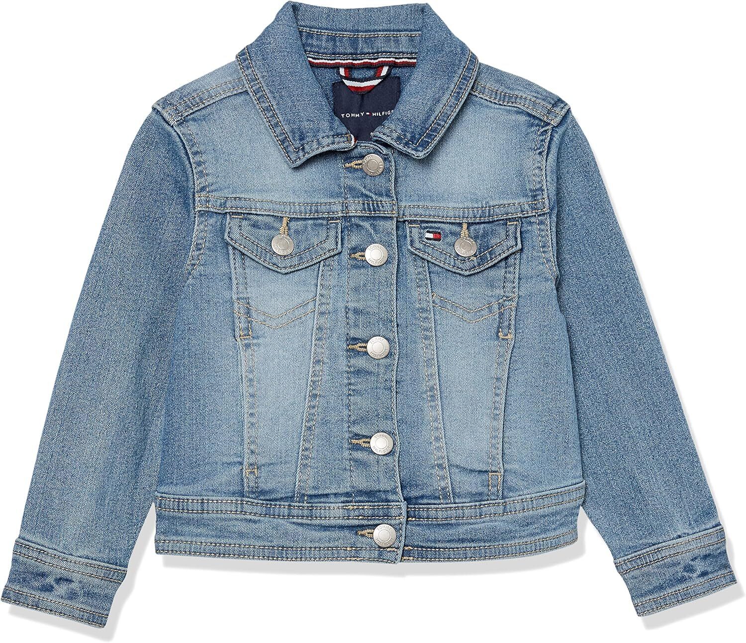 

Классическая джинсовая куртка Tommy Hilfiger для девочек, джинсовое пальто с вышитым логотипом и передними карманами, Nolita Wash