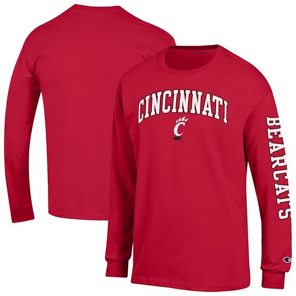 

Мужская красная футболка с длинным рукавом cincinnati bearcats arch over logo 2-hit Champion